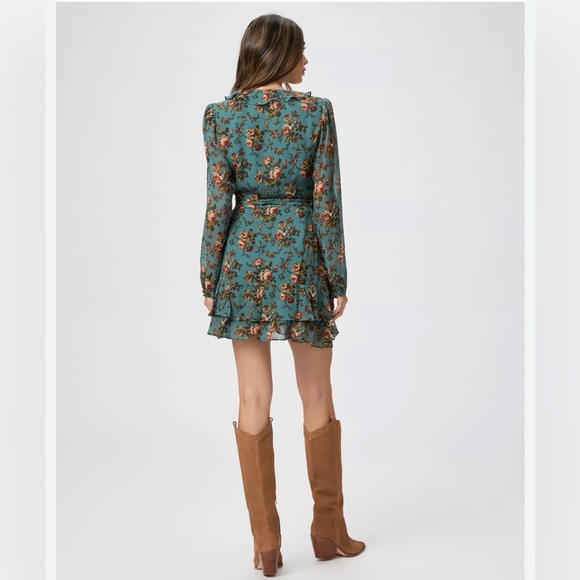 Paige Tamera Silk Long Sleeve Mini Dress in Georgette Floral Green Size S - Picture 2 of 10